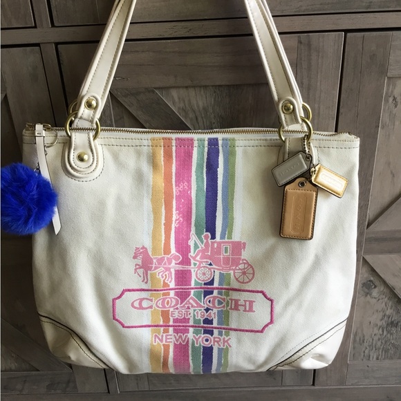 Coach Handbags - Coach Poppy Legacy Rainbow Striped Sequin Tote Bag, 3 Hangtags Model No. 19615